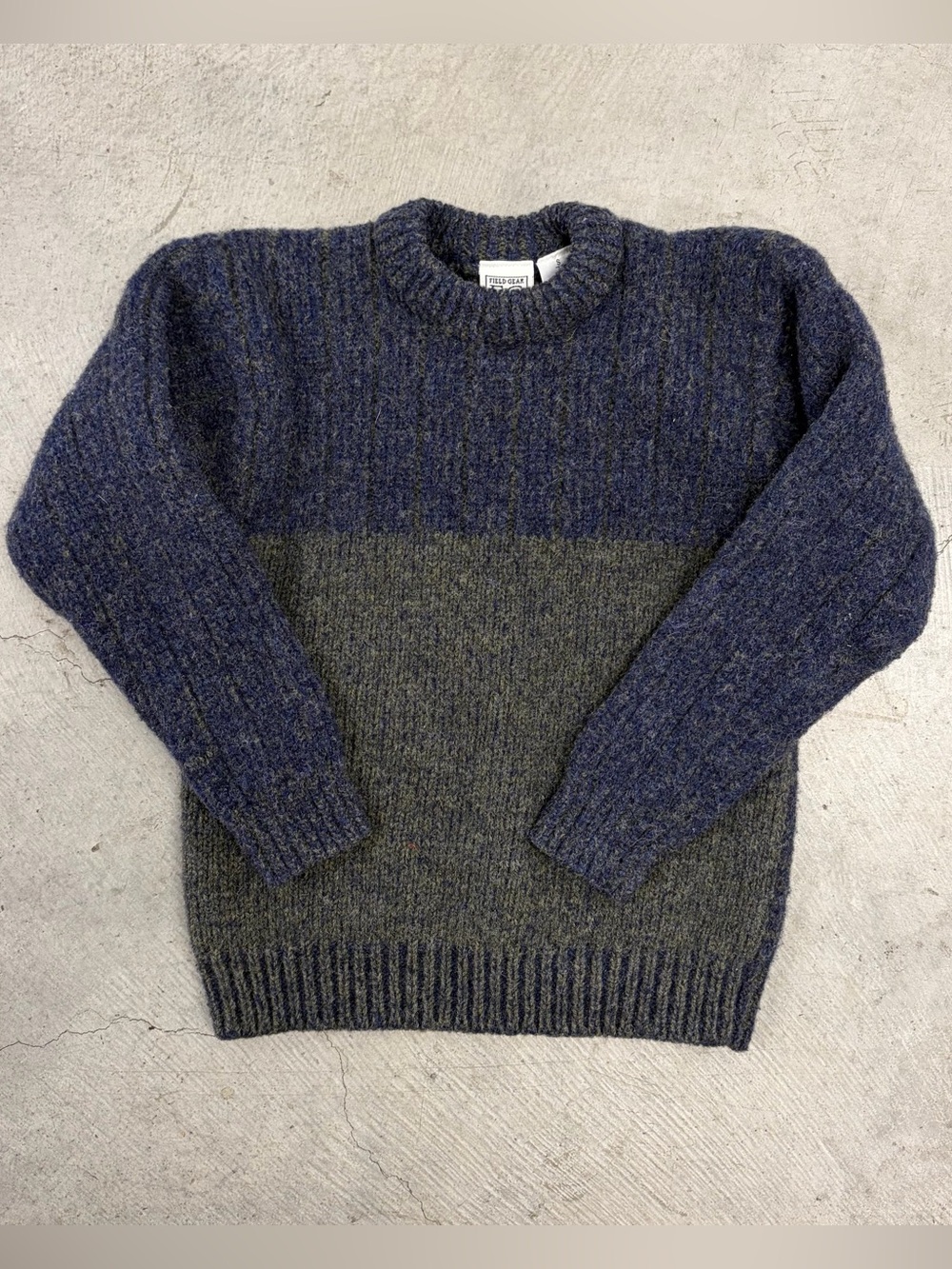 Field Gear kids Wool Crewneck Sweater - Blue & Grey color block